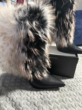 Azalea Wang Faux Fur Black Pointed-Toe Women's Boot